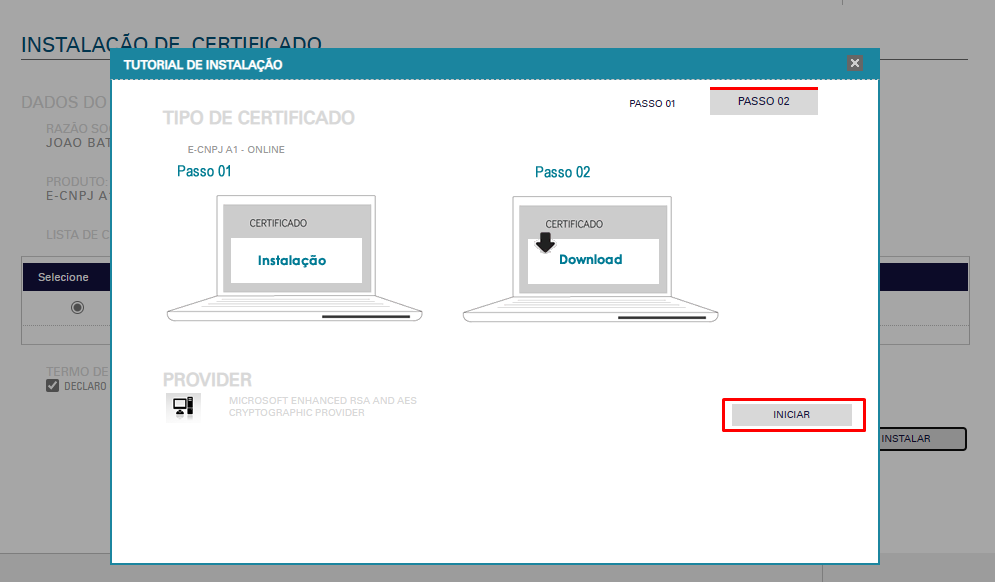 iniciar instalacao | IFTec Certificadora